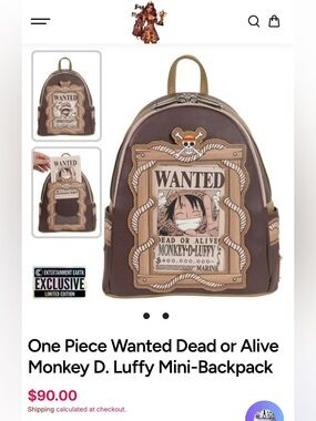 Loungefly Brown & Tan One Piece 'Wanted' Monkey D. Luffy Mini Backpack